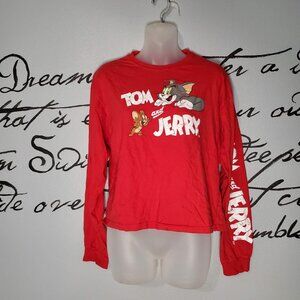 Tom & Jerry Graphic Red Long Sleeve Tee, Lg